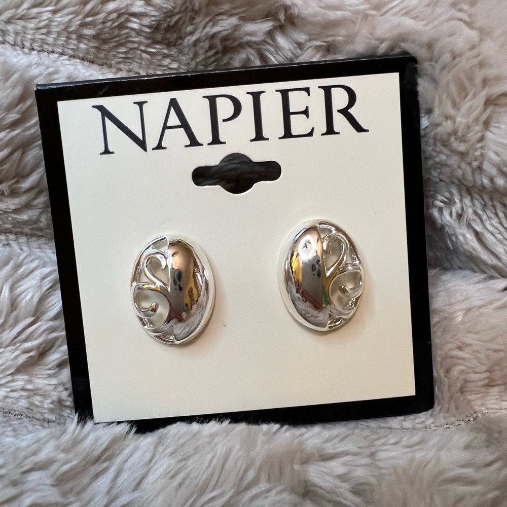Napier Silver Oval Earrings NWT